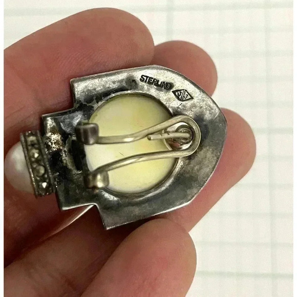 VTG Judith Jack Sterling Silver Faux Pearl Marcasite Earrings JJ Signed 19 Grams - Picture 3 of 16